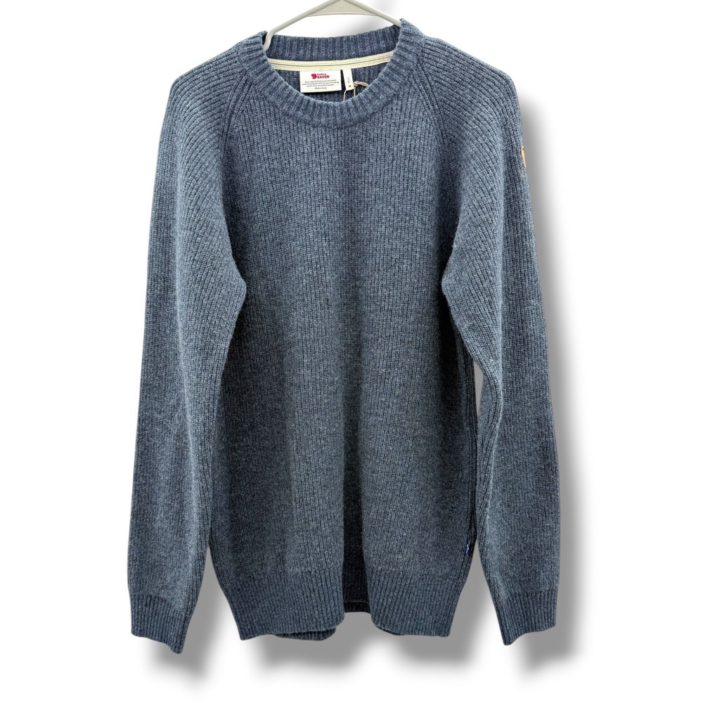 Fjallraven Ovik Rib Sweater Mens M Navy‎ Blue 100% Wool Made in Italy Sample NWT